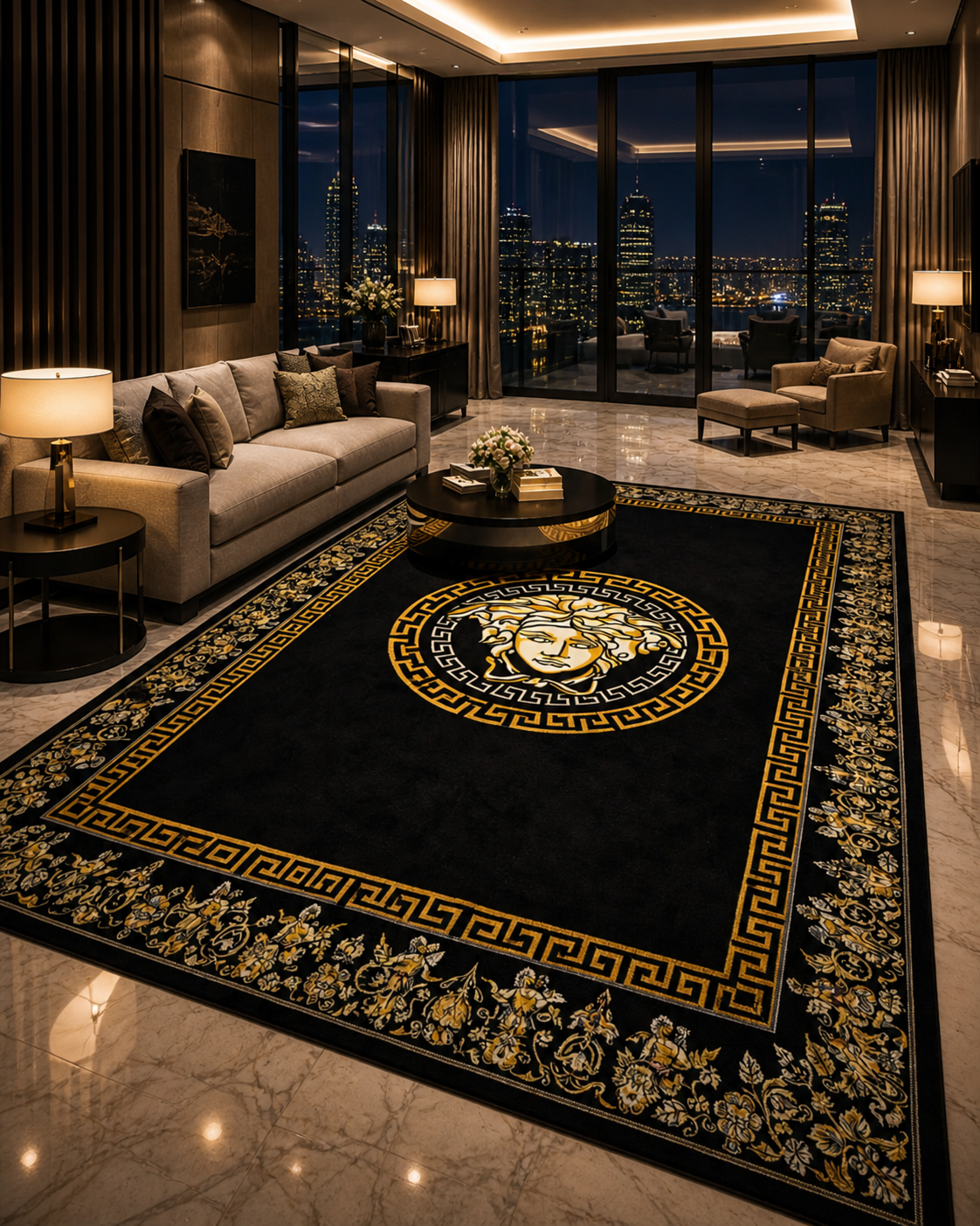 Royal Medusa Black & Gold Luxury Carpet