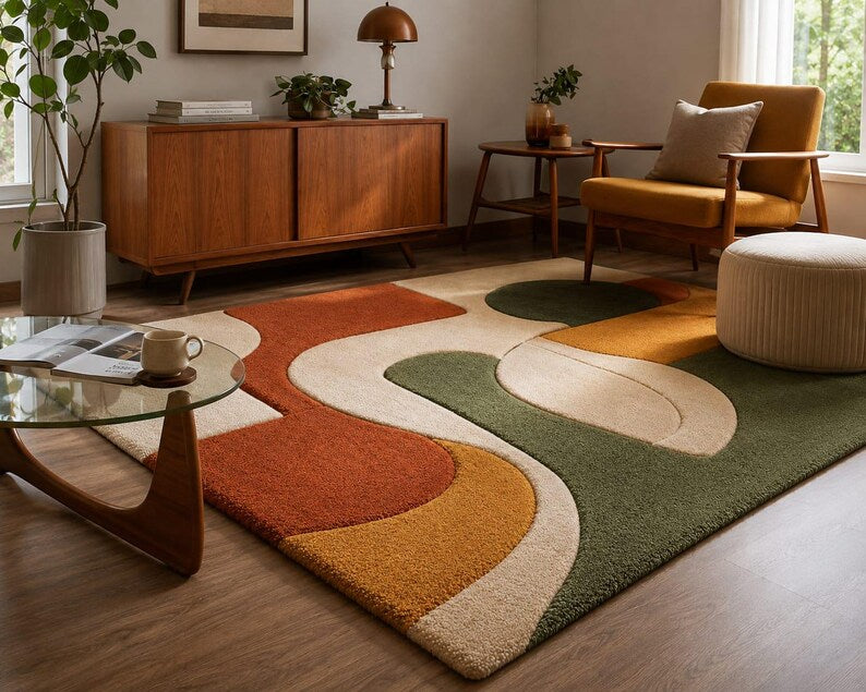 Organic Abstract Hand-Tufted Wool Rug | Scandinavian Modern Area Carpet