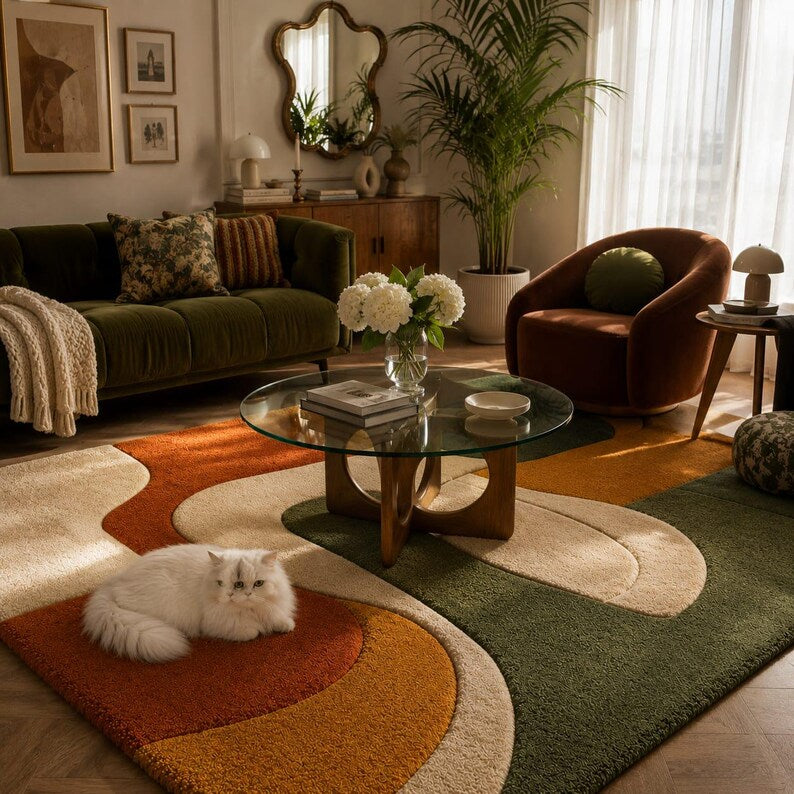 Organic Abstract Hand-Tufted Wool Rug | Scandinavian Modern Area Carpet