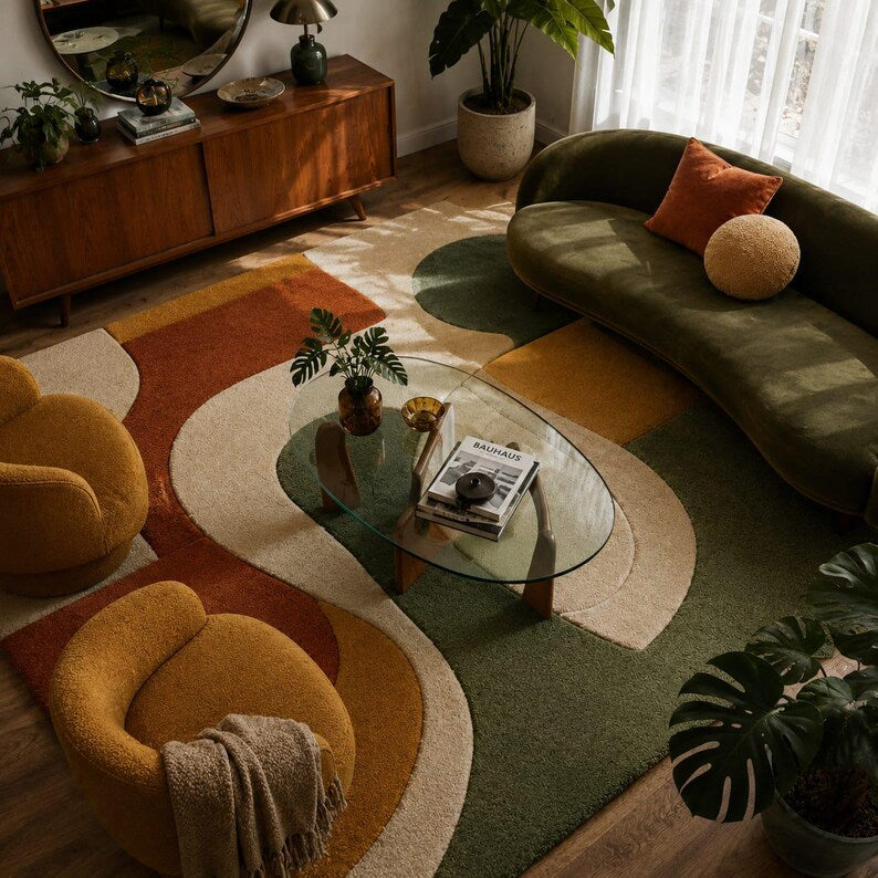 Organic Abstract Hand-Tufted Wool Rug | Scandinavian Modern Area Carpet