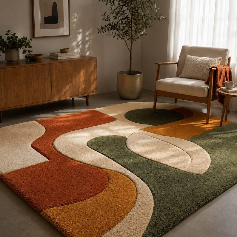 Organic Abstract Hand-Tufted Wool Rug | Scandinavian Modern Area Carpet