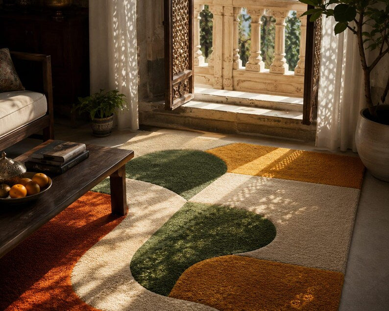 Organic Abstract Hand-Tufted Wool Rug | Scandinavian Modern Area Carpet