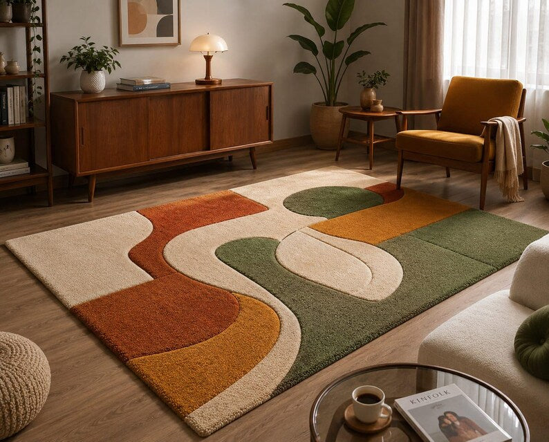 Organic Abstract Hand-Tufted Wool Rug | Scandinavian Modern Area Carpet