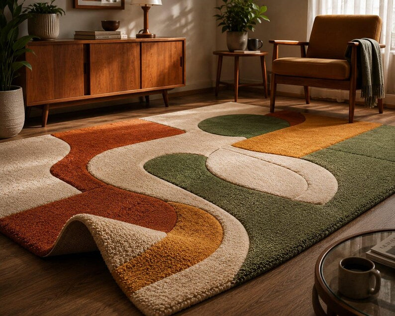 Organic Abstract Hand-Tufted Wool Rug | Scandinavian Modern Area Carpet