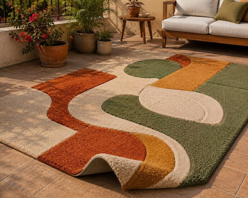 Organic Abstract Hand-Tufted Wool Rug | Scandinavian Modern Area Carpet